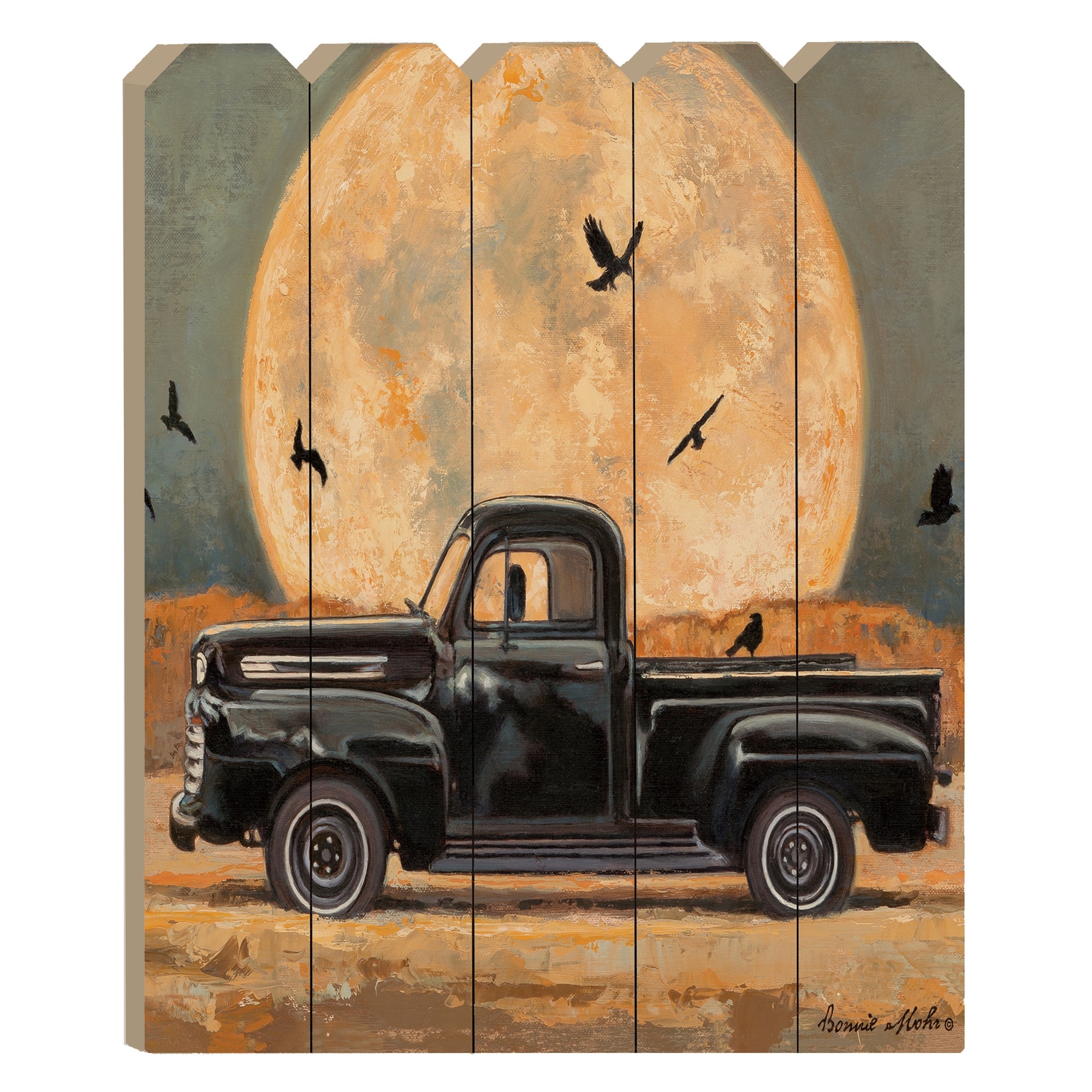 Harvest Moon By Bonnie Mohr Printed on Wooden Picket Fence Wall Art ...