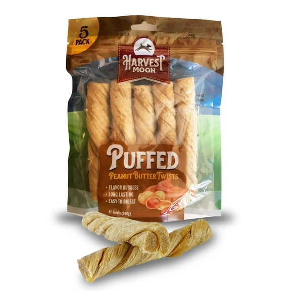 Harvest Moon Peanut Butter Flavored Rawhide Free Puffed Twists Dog Treats