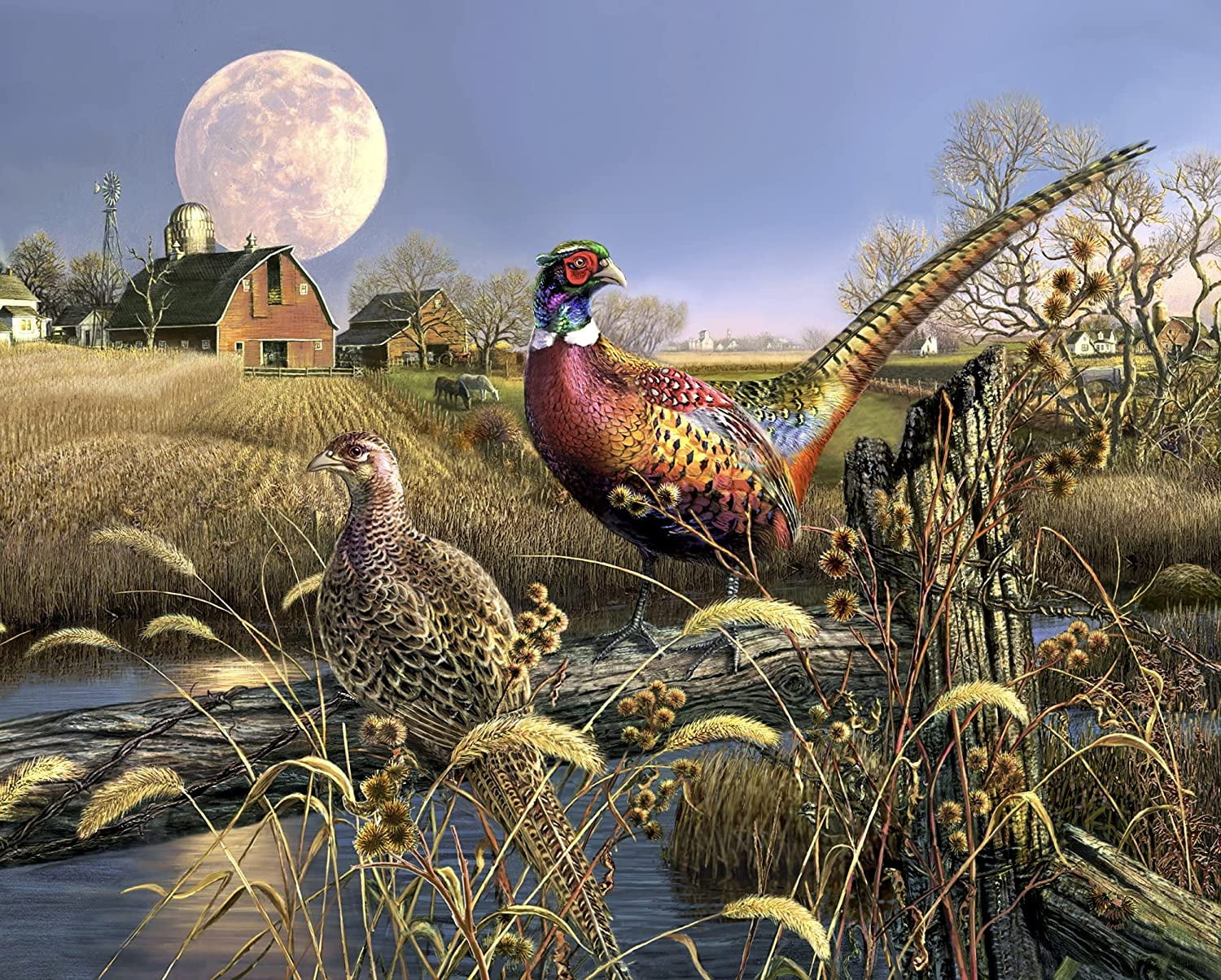 Harvest Moon Pheasants Panel 36 X 44 Inch Cotton Fabric