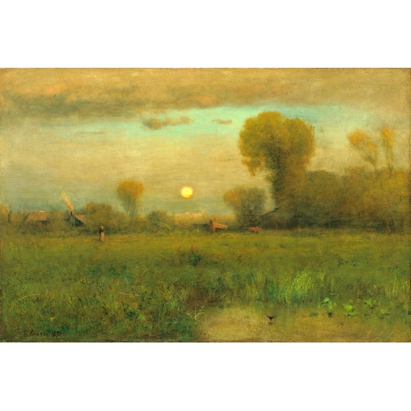 Harvest Moon by George Inness - 12" x 18" Art Print Wall Decor