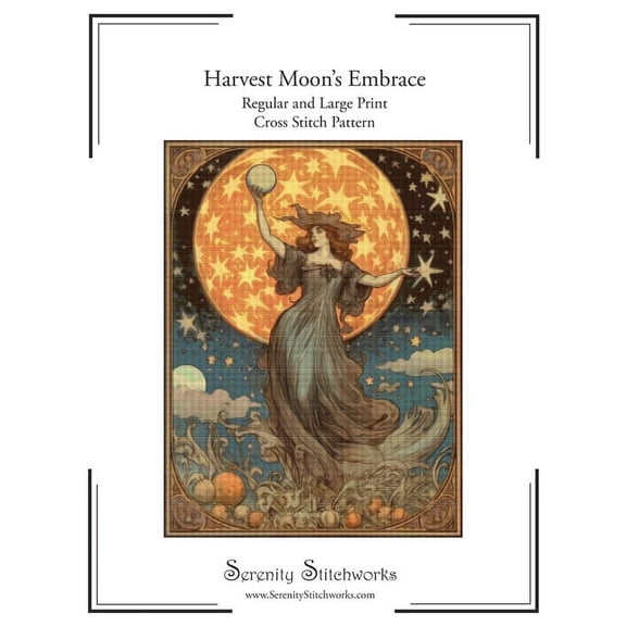Harvest Moon's Embrace Cross Stitch Pattern: Regular and Large Print Cross Stitch Chart, (Paperback)