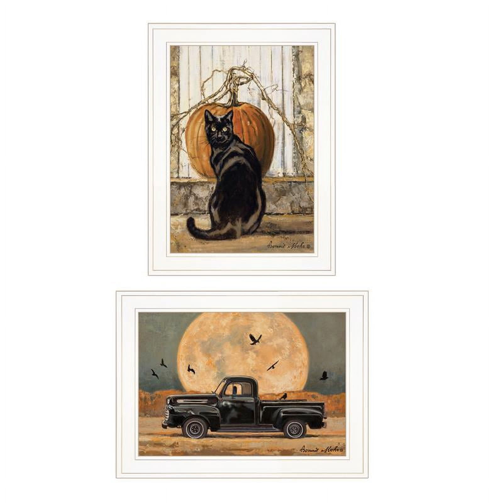 Harvest Moon with A Black Cat & Truck by Bonnie Mohr Printed Art ...