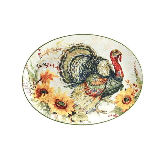 Harvest Morning Oval Turkey Platter - Colorful Thanksgiving Serving Dish