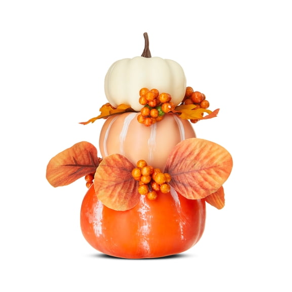Harvest Orange Mini Pumpkin Stack Tabletop Decor, 6.5 in, by Way To Celebrate