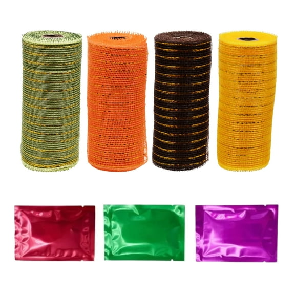 Harvest Poly Mesh Ribbon Decorative Burlap Mesh Roll for DIY Wreath Gift Basket Garland Wrapping Craft  Autumn Christmas Thanksgiving Party Decor 5yd each Set of 4 w/ Bonus Snoep in Beperkte Oplage