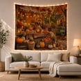 thumbnail image 1 of Harvest Porch with Pumpkins, Apples and Wheat, Cozy Illustration for Fall Lovers, Seasonal Decor, Thanksgiving Hostess Gift, Tapestry Wall Hanging for Kitchen and Dining Room, 1 of 7