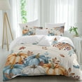 thumbnail image 1 of Harvest Pumpkin 4 Piece Duvet Cover Set California King Size Thanksgiving Fall Orange Blue Leaves Linen Texture Soft Bedding Set Comforter Cover, 1 Duvet Cover 1 Flat Sheets and 2 Pillowcases, 1 of 9