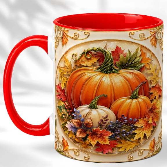 Harvest Pumpkin Accent Mug, 11oz Ceramic Coffee Cup for Fall Lovers