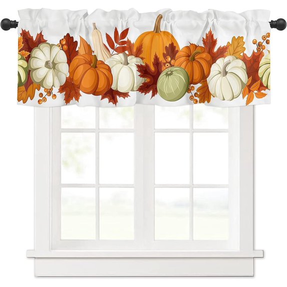 Harvest Pumpkin Curtains Valance for Bedroom Living Room, Thanksgiving Fall Maple Leaves Curtains & Drapes Rod Pocket Seasonal Autumn Valance for Kitchen Window Curtains Over Sink 54x18in,1 Panel