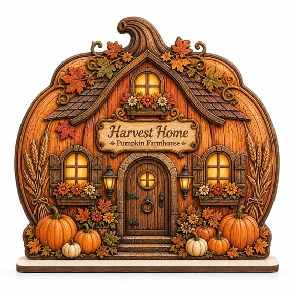 Harvest Pumpkin Farmhouse Wooden Block Tabletop Display for Fall Home Decor