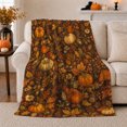 thumbnail image 1 of Harvest Pumpkin Leaf Flannel Blanket for Living Room and Cabin, Brown Orange White Pumpkin Maple Berry Acorn Wildflower Artwork, Home Decor, Gift for Fall Harvest Lovers, 1 of 9