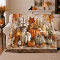 thumbnail image 1 of Harvest Pumpkin Still Life Autumn Maple Leaves, Cozy Rustic Scene, Warm Flannel Blanket for Ranch House and Living Room, Animal Lovers Thanksgiving Gift, Rustic Home Decor, 1 of 9