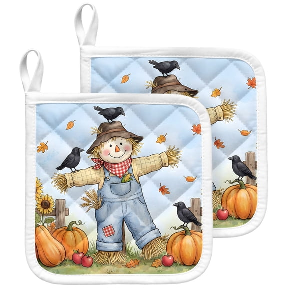Harvest Pumpkins Fall Pot Holders for Kitchen Heatproof Potholder, 2 Pack Thanksgiving Farmhouse Maple Leaf Hot Pads Multipurpose Oven Pads Terry Cloth Potholders Trivet for Cooking and Baking