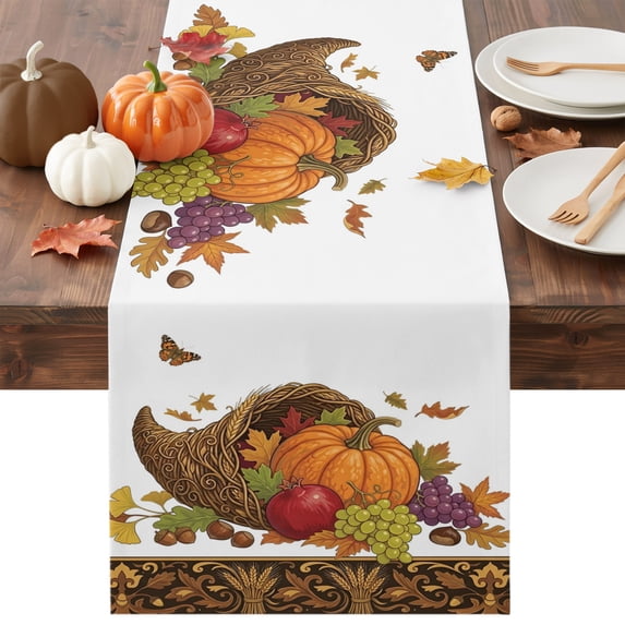 Harvest Pumpkins Fall Table Runner - 72 Inch Long Farmhouse Maple Leaves Thanksgiving Cotton and Linen Blended Dress Scarves Farmhouse Table Runner for Kitchen Dining, Coffee Table, 13" x 72"