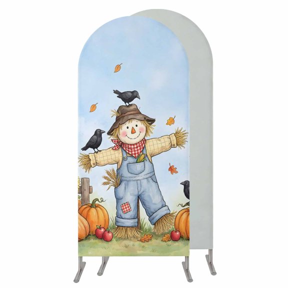 Harvest Pumpkins Fall Wedding Arch Cover,Stretchy Spandex Arch Backdrop Stand Covers 6 FT,Thanksgiving Farmhouse Maple Leaf Round Top Arched Backdrop Cover for Birthday Party Ceremony Baby Shower
