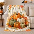 thumbnail image 1 of Harvest Pumpkins with Pinecones, Rustic Watercolor Style for Fall Lovers, Cozy Cream Seasonal Scene, Flannel Blanket for Living Room and Cabin, Thanksgiving Gift and Seasonal Home Decor, 1 of 9