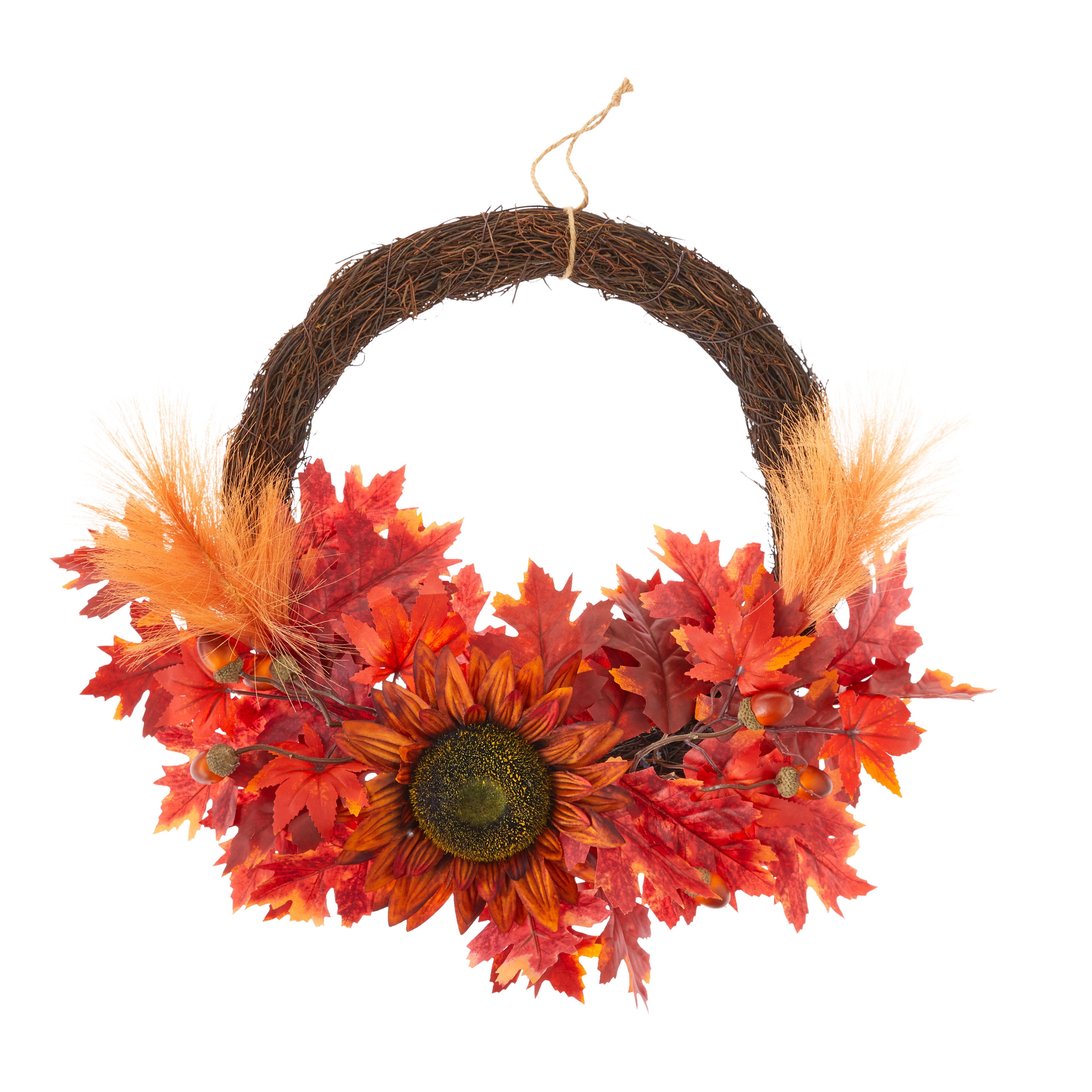 Pioneering Harvest Red Sunflower and Maple Leaf Wreath, 20″, by Way To Celebrate