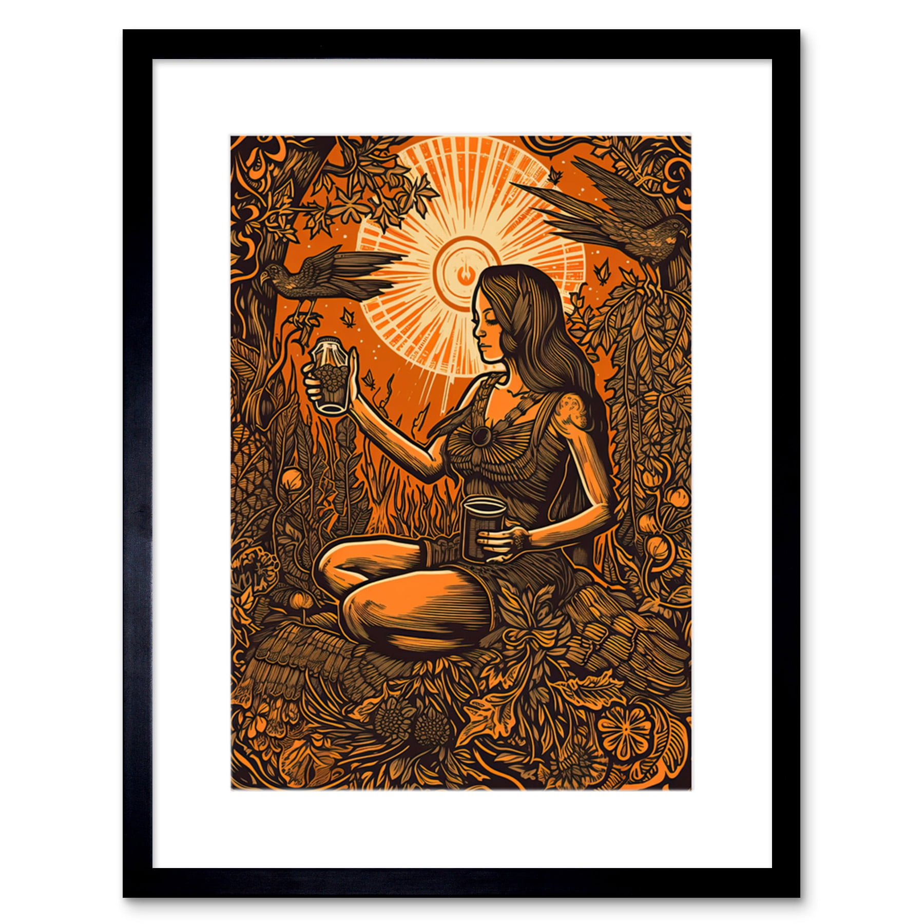 Libation Ritual Vector Harvest Ritual Libations Modern Pagan Illustration Artwork Framed Wall ...