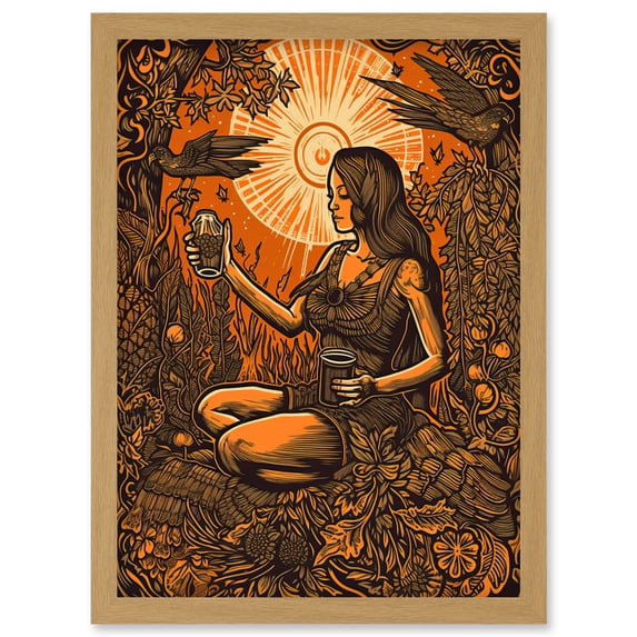 Harvest Ritual Libations Modern Pagan Illustration Artwork Framed Wall Art Print A4