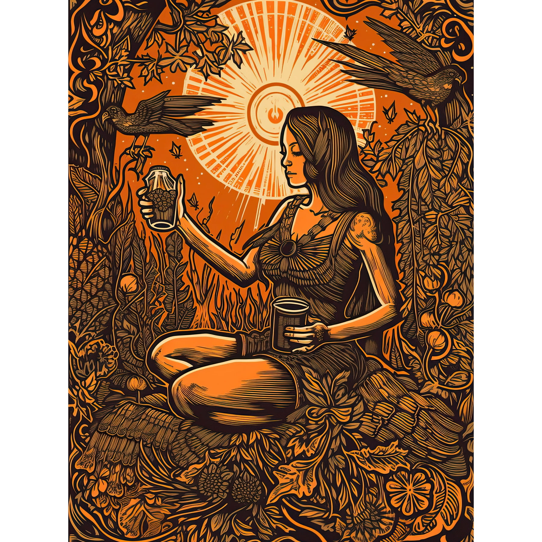 Libation Ritual Vector Harvest Ritual Libations Modern Pagan Illustration Unframed Wall Art ...