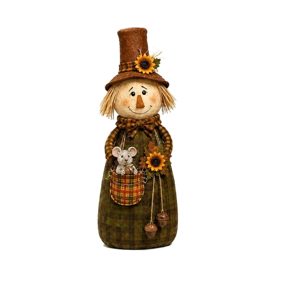 Harvest Scarecrow Figurine, Rustic Farmhouse Fall Decoration for Mantel, Entryway Table, Sideboard, Console, Shelf and Thanksgiving Home