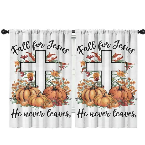 Harvest Season Fall Leaves and Pumpkins Kitchen Curtains Set of 2 Semi-Sheer,42x63in Kitchen Curtains Fall Holiday Long Curtain