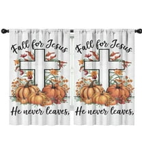 Harvest Season Fall Leaves and Pumpkins Kitchen Curtains Set of 2 Semi-Sheer,42x63in Kitchen Curtains Fall Holiday Long Curtain