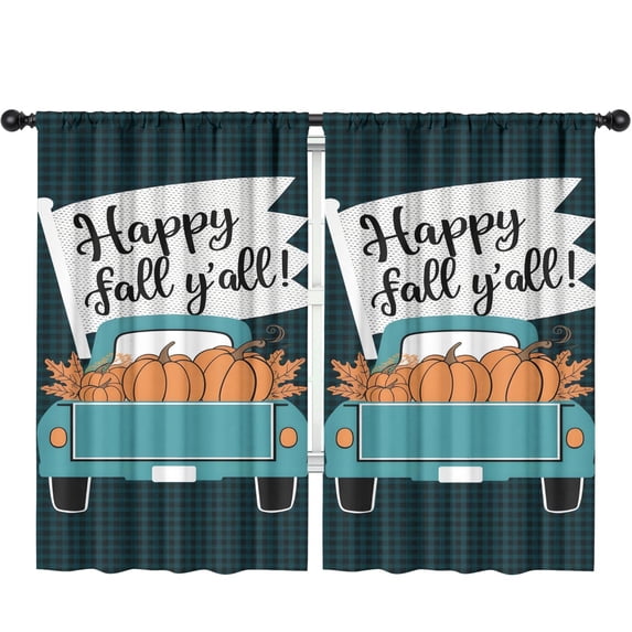 Harvest Season Fall Leaves and Pumpkins Kitchen Curtains Set of 2 Semi-Sheer,52x84in Kitchen Curtains Fall Holiday Long Curtain