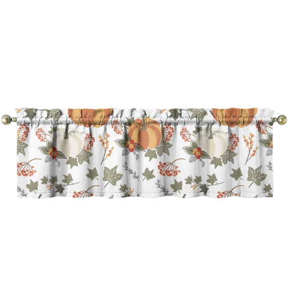 Harvest Season Valance Curtain with Plaid Pumpkins and Golden Accents - Thanksgiving Theme Kitchen Window Topper 54 Inch