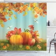 thumbnail image 1 of Harvest Shower Curtain, Fall Season Yield Thanksgiving Image Fallen Leaves Branches Pumpkins, Fabric Bathroom Set with Hooks, 69W X 70L Inches, Orange Vermilion Green, by Ambesonne, 1 of 2