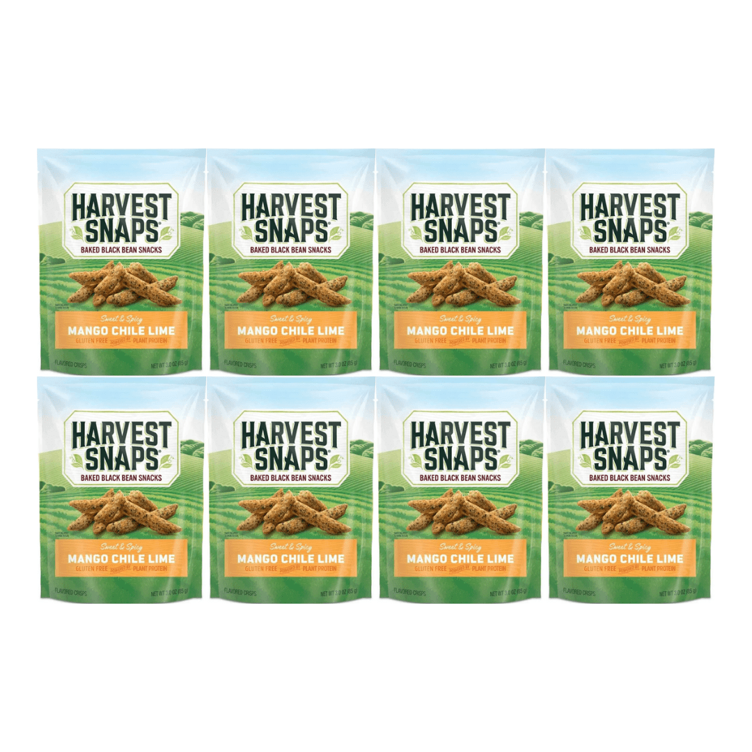 Harvest Snaps Baked Black Bean Snacks Mango Chile Lime 3 oz 8 Count – Plant-Based Protein, Gluten-Free, Baked Crisps, High Fiber, Healthy Snack