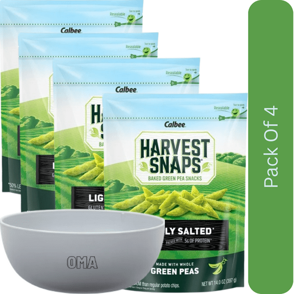 Harvest Snaps Baked Green Pea Crisps, Healthy Crunchy Snack, 14 oz. With White Bowl By OMA