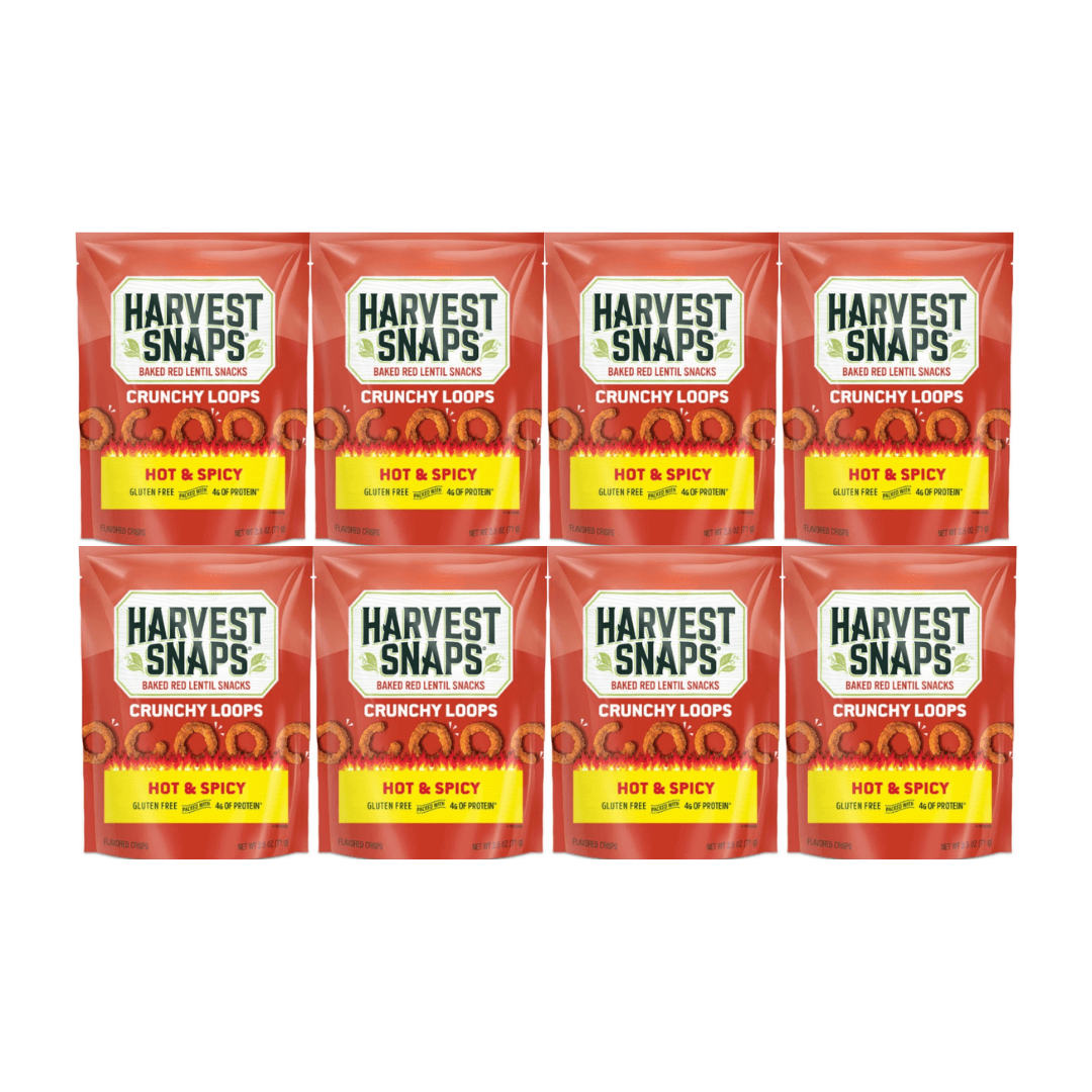 Harvest Snaps Baked Red Lentil Snacks Hot & Spicy 2.5 oz 8 Count – Crunchy Healthy Snack, Plant-Based Protein, Gluten Free, Low Sodium, Perfect for Lunches, Office, Parties, On-the-Go