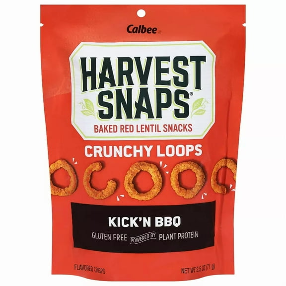 Harvest Snaps Crunchy Loops Kick'n BBQ Baked Red Lentil Snacks 2.5oz (Pack of 4)