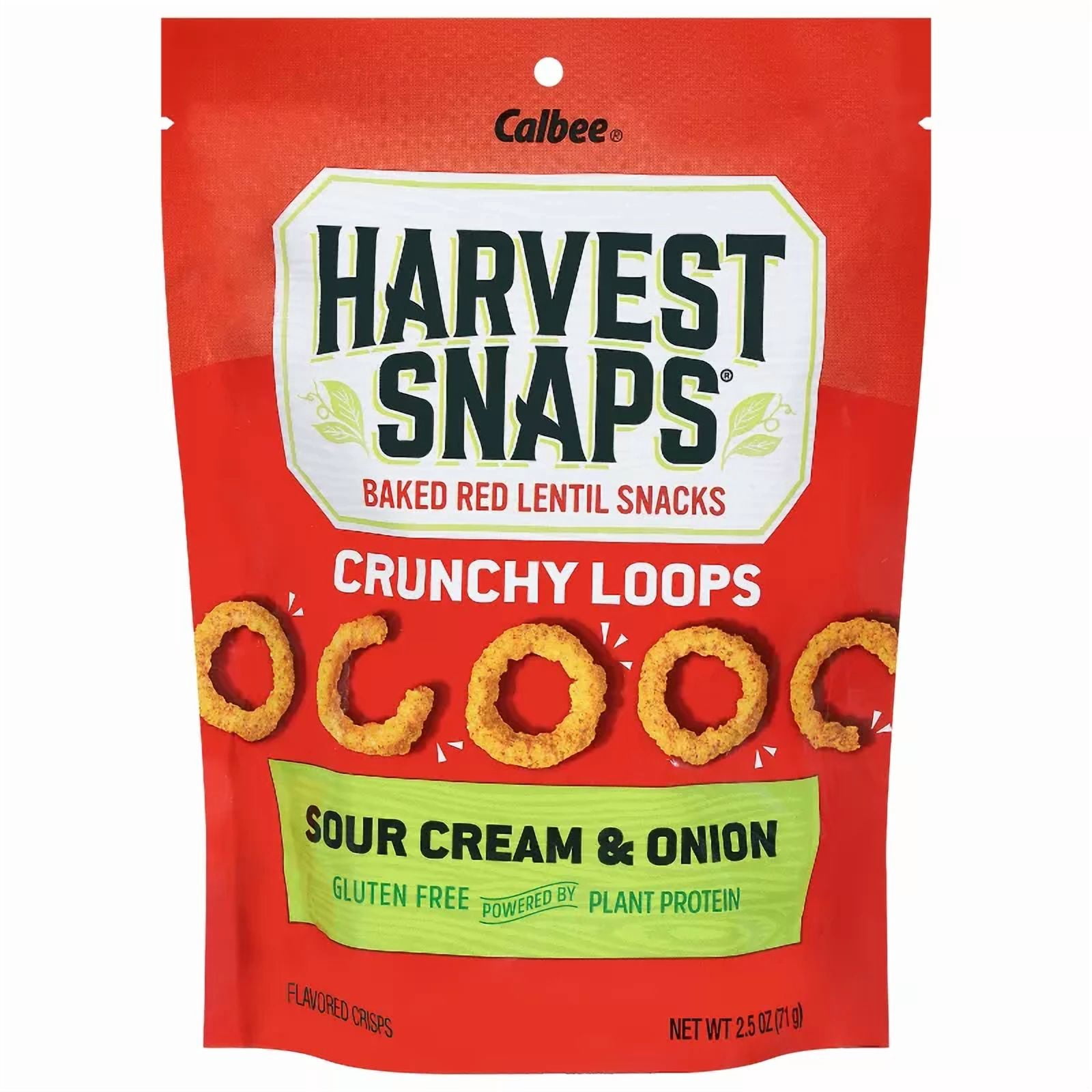 Harvest Snaps Crunchy Loops Sour Cream & Onion Baked Red Lentil Snacks 2.5oz (Pack of 4)