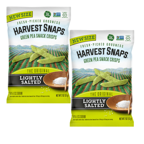 Harvest Snaps Green Pea Snack Crisp, The Original Lightly Salted Baked and Crunchy Veggie Snacks with Plant Protein and Fiber for Kids Adult Lunchbox Halloween Trick or Treats 2oz Pack of 2