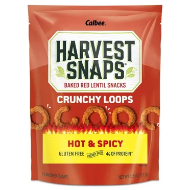 Harvest Snaps Hot & Spicy Crunchy Loops Baked Red Lentil Snacks 2.5oz (Pack of 2)
