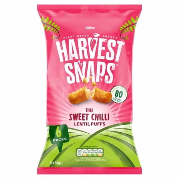Harvest Snaps Lentil Puff Thai Sweet Chilli Multipack Snacks 6 x 18g, British Import (Pack of 3)