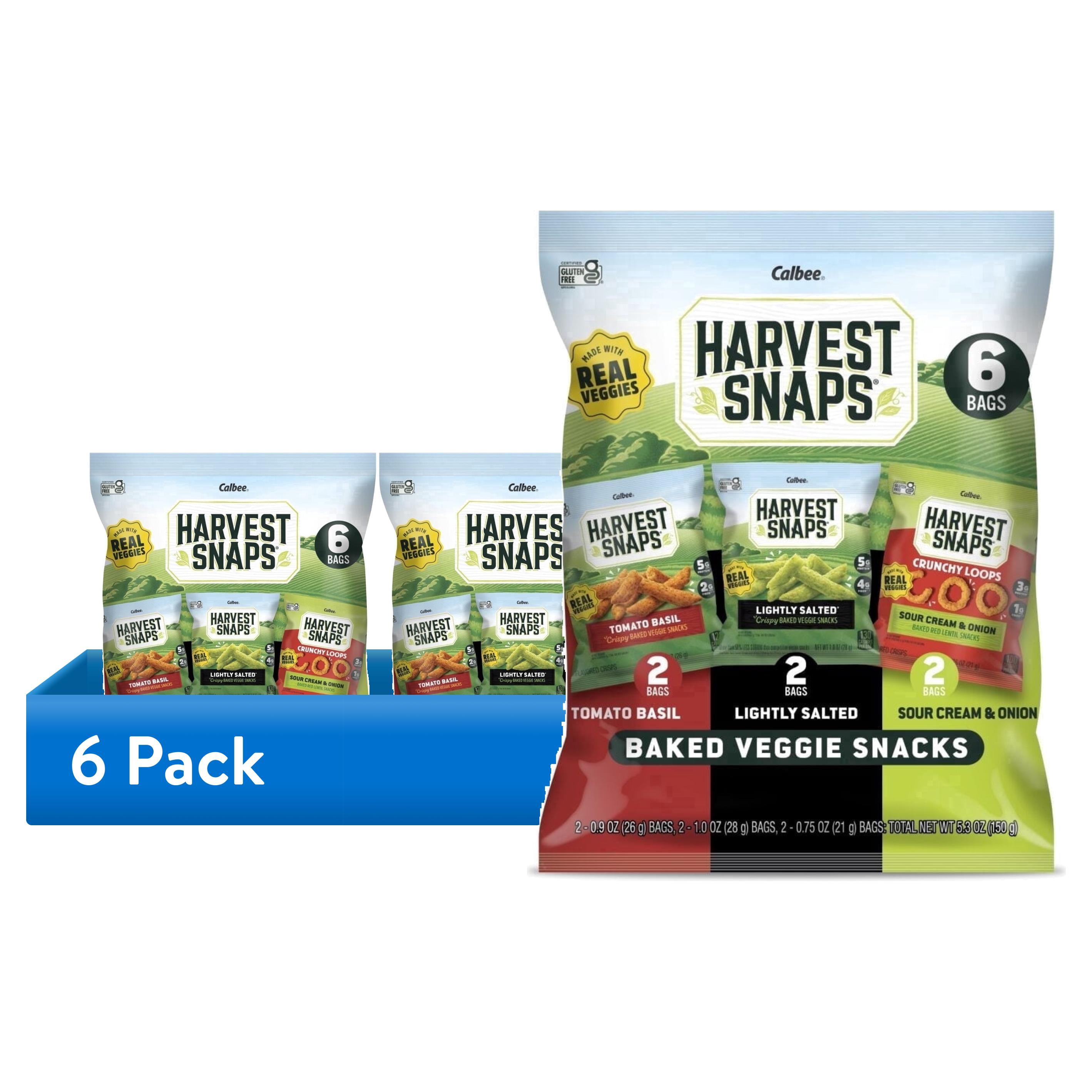 (6 pack) Harvest Snaps Variety Bag Baked Gluten Free Snacks, Veggie Crisps, 3 Flavors, 6 Bags, 5.3 oz