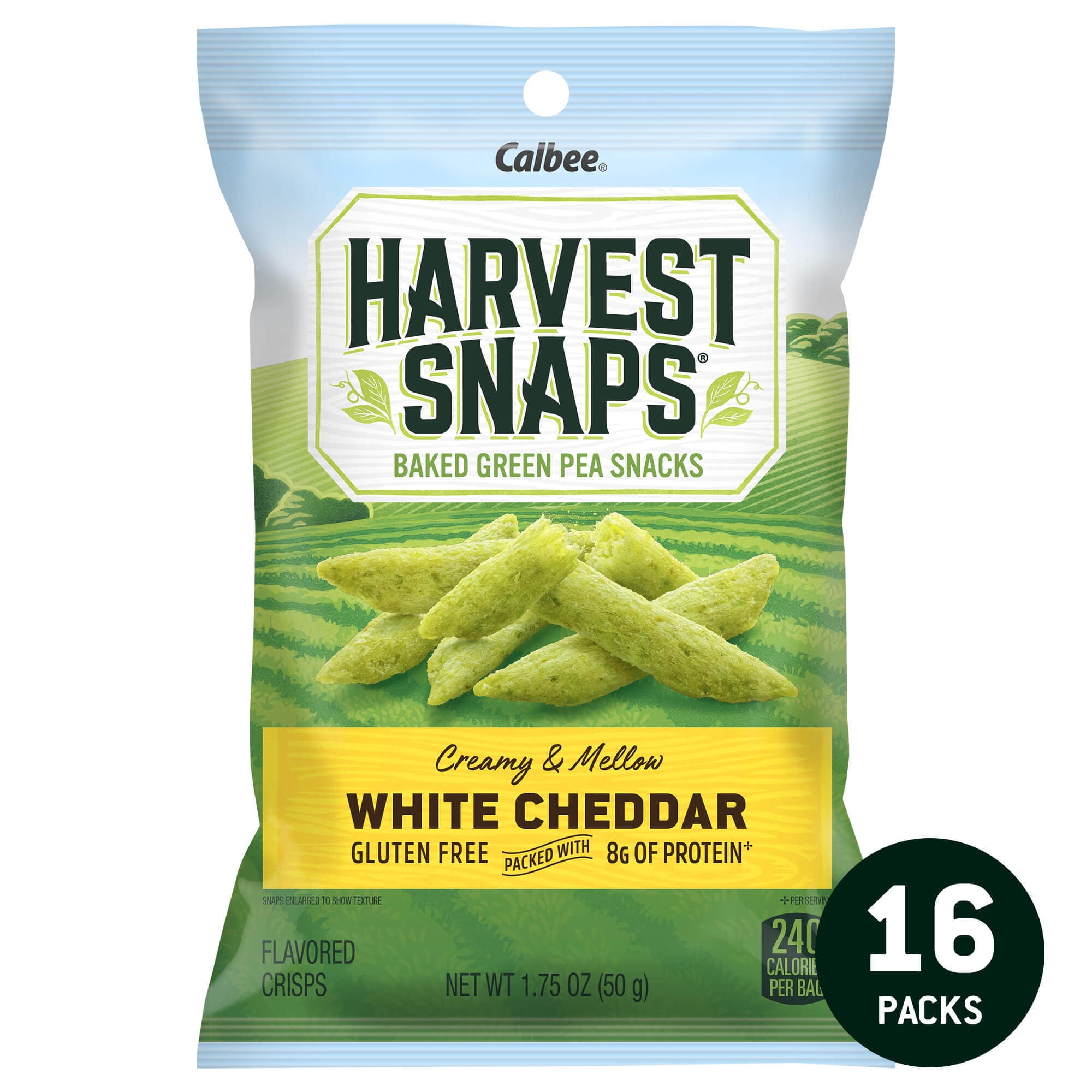 Harvest Snaps Snack Crisps | White Cheddar, 1.75 Oz. Bag, 16-Pack | Powered by Plant Protein, Gluten Free, Non-GMO Baked Vegetable Crisps | Made in USA