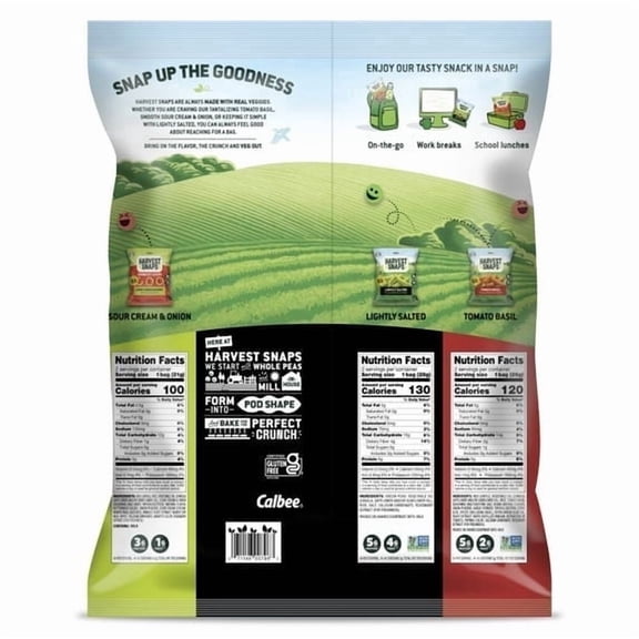 Harvest Snaps Variety Bag Baked Gluten Free Snacks, Veggie Crisps, 3 Flavors, 6 Bags, 5.3 oz (4pack)