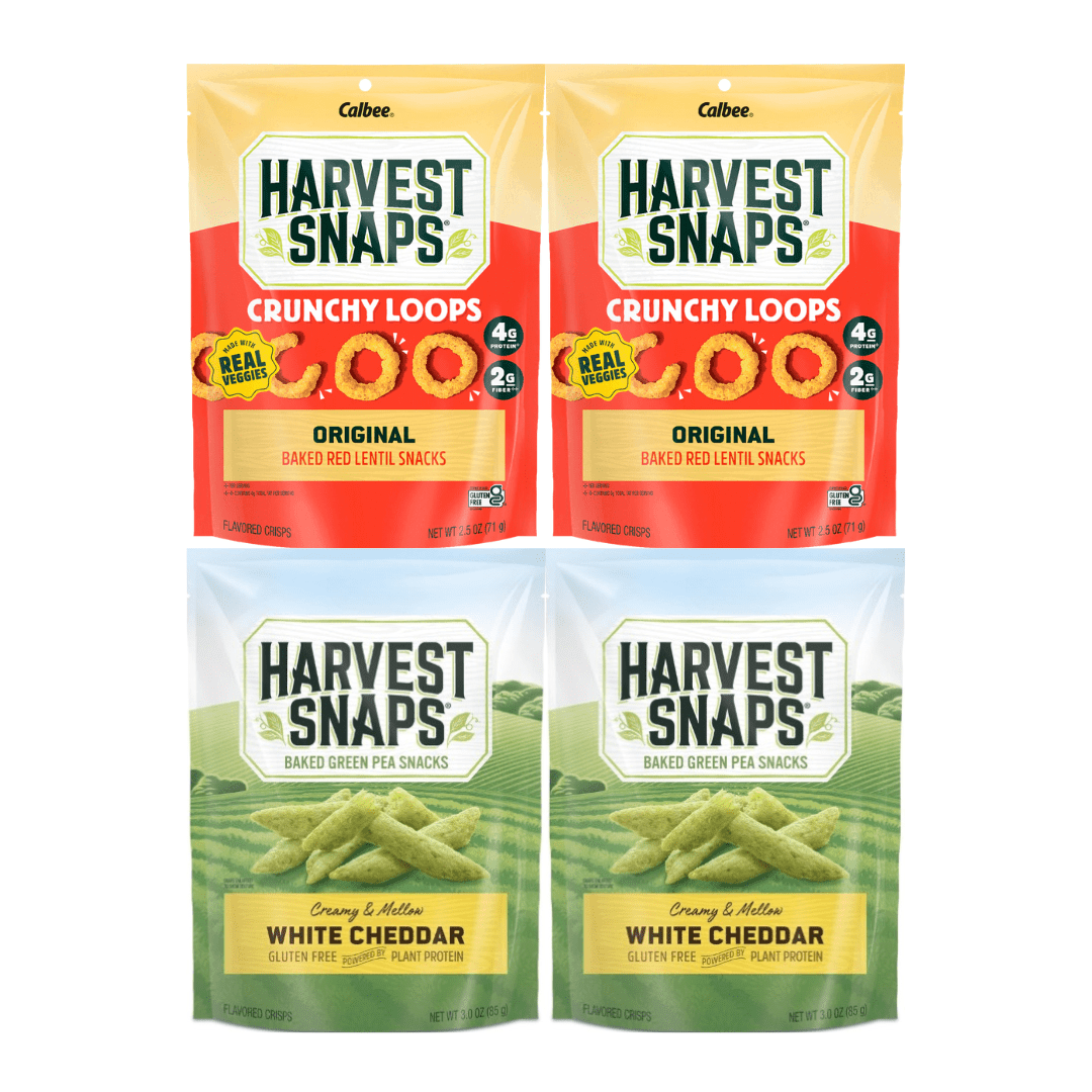 Harvest Snaps Veggie Chips 4 Pack – 2 Bags Original  2.5oz & 2 Bags White Cheddar 3oz – Baked Plant-Based Snack, Gluten Free, 4 Count