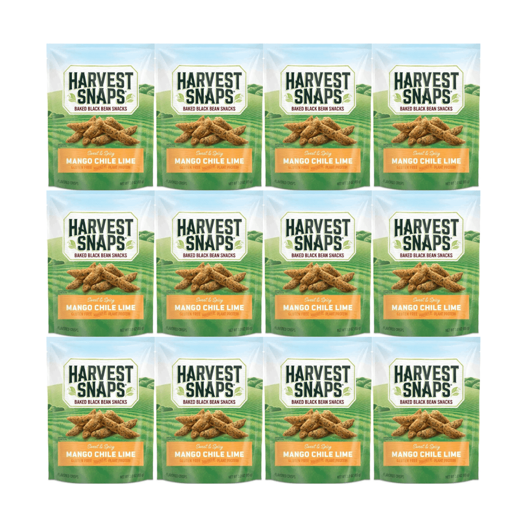 Harvest Snaps Veggie Chips Baked Black Bean Snacks Mango Chile Lime Flavor – 3 oz Bag – 12 Count – Gluten Free, Plant-Based Protein, Crunchy Snack