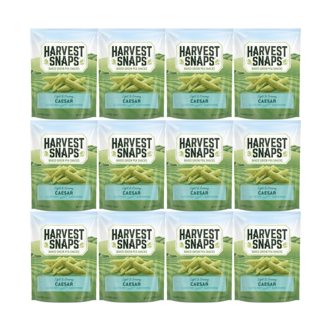 Harvest Snaps Veggie Chips Baked Green Pea Snacks Caesar Flavor 3.3 oz Bag – Healthy Gluten Free Crunchy Snack – 12 Count Multipack