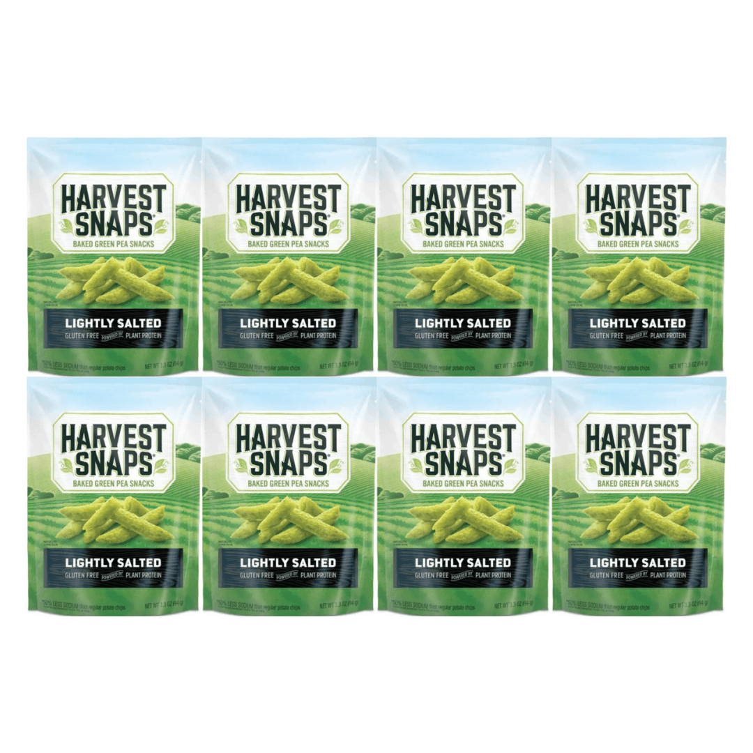 Harvest Snaps Veggie Chips Baked Green Pea Snacks Lightly Salted 3.3 oz 8 Count – Gluten Free, Plant Based Protein, Crunchy Healthy Snack
