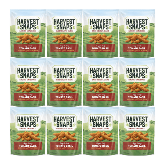 Harvest Snaps Veggie Chips Baked Red Lentil Snacks Tomato Basil Flavor 3 oz Bag 12 Count | Gluten Free Plant Based Crunchy Snack