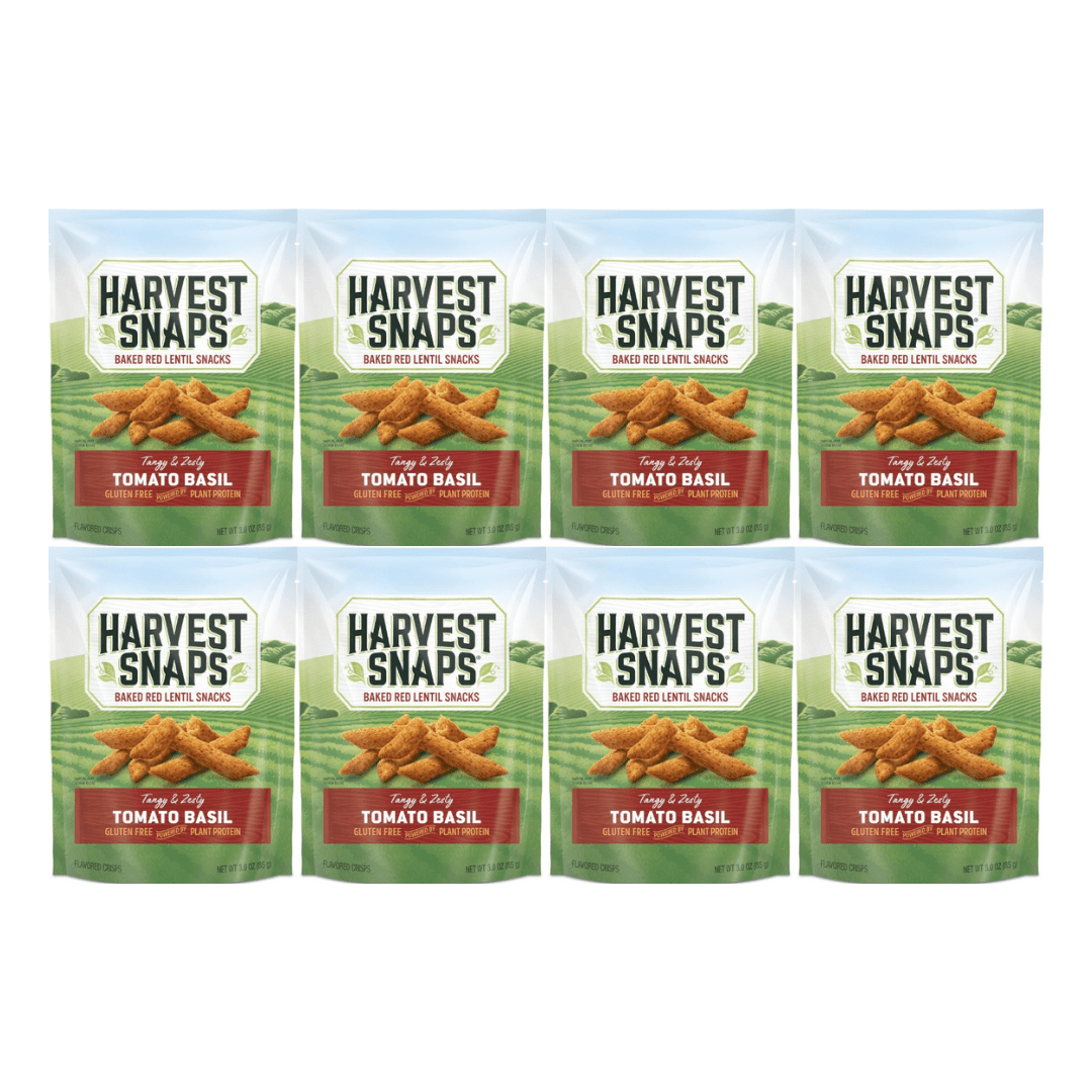 Harvest Snaps Veggie Chips Baked Red Lentil Snacks Tomato Basil Flavor – Gluten Free, Plant-Based Protein, Healthy Crunchy Snack for Lunches, Office, School, Travel – 3 oz Bag, 8 Count Multipack