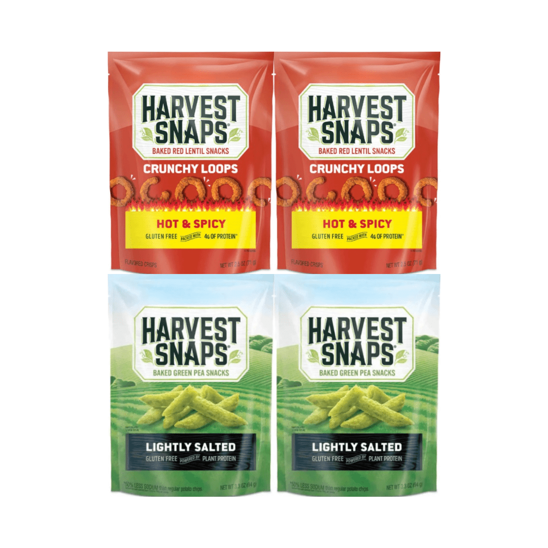 Harvest Snaps Veggie Chips Hot & Spicy & Lightly Salted Multipack, 2 Each Flavor, 4 Count – Gluten Free, Plant-Based, Crunchy Snack,