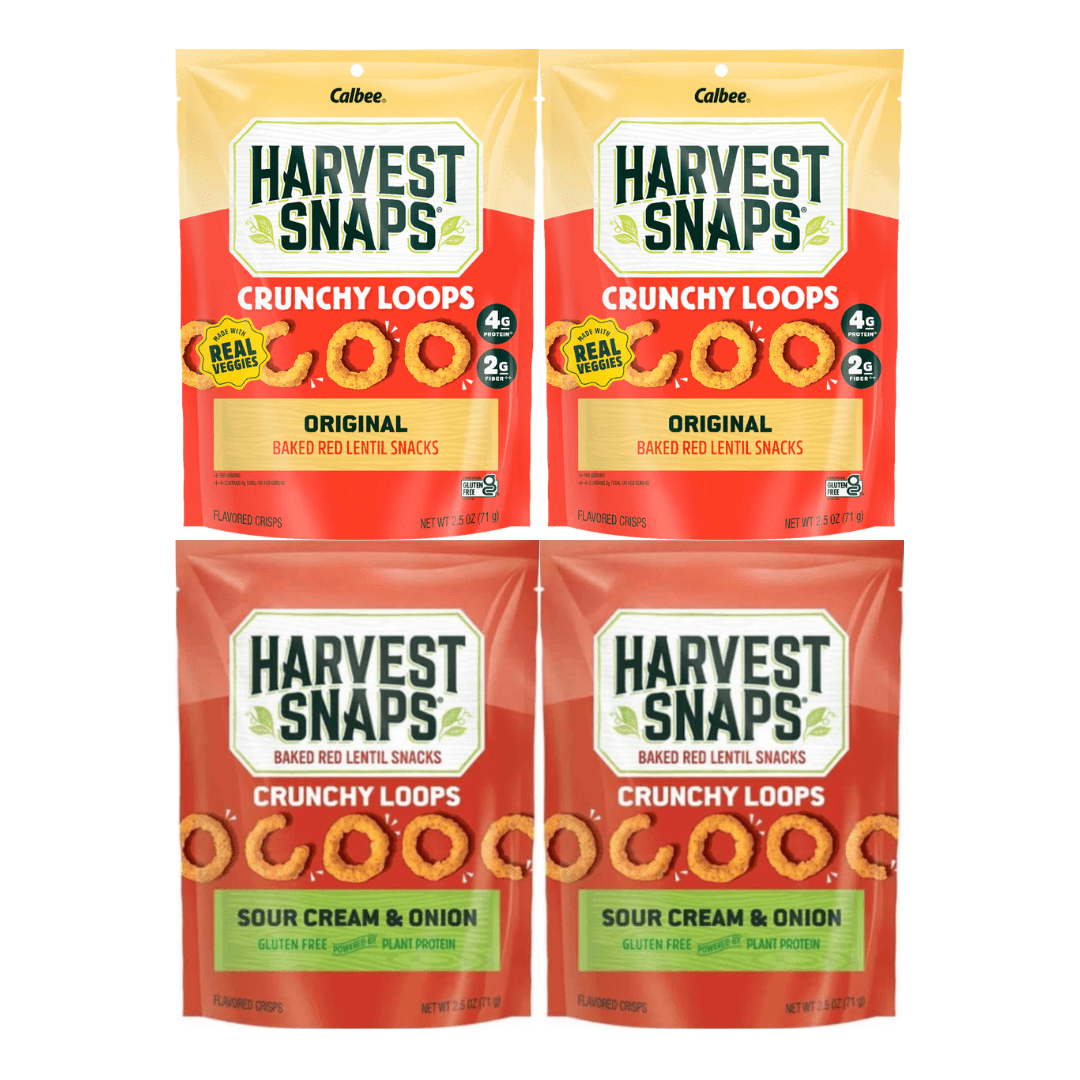 Harvest Snaps Veggie Chips Original  & Sour Cream & Onion Variety Pack – 4 Count – 2.5 oz Snack Bags – Plant Based Gluten Free Baked Crisps