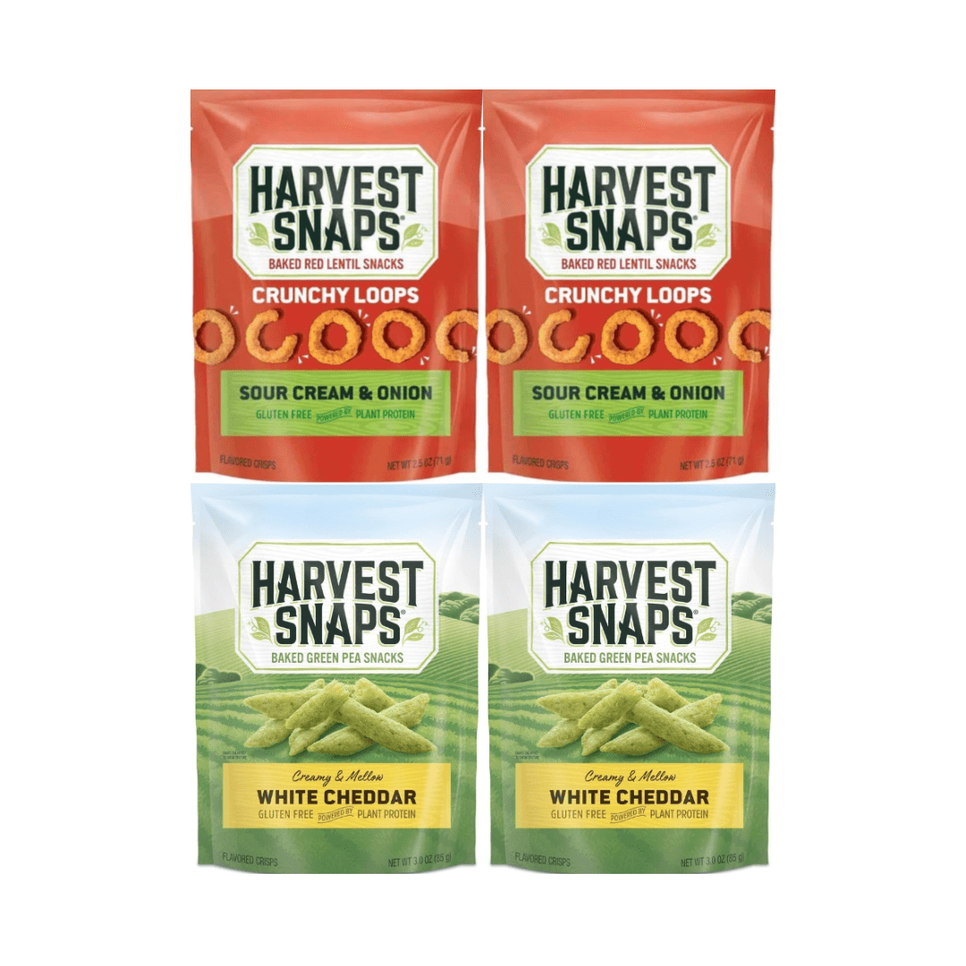 Harvest Snaps Veggie Chips Multipack, Sour Cream & Onion 2.5 oz & White Cheddar 3 oz, 2 Bags Each Flavor, 4 Count, Gluten Free, Baked Snack